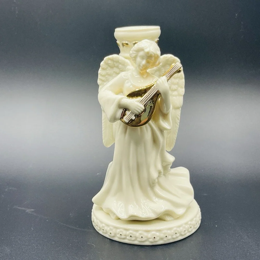 Mikasa Fine Porcelain Holiday Elegance Angel Candle Holders Gold Trim (Set of 2)